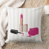 ピンクグラムリップスティック&爪、 ネイルポーランド美しいをテーマに クッション (ブランケット)