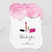 ピンクグラムリップスティック&爪、 ネイルポーランド美しいをテーマに サンキューカード (正面/裏面)