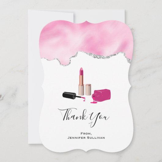 ピンクグラムリップスティック&爪、 ネイルポーランド美しいをテーマに サンキューカード (正面)