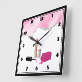 ピンクグラムリップスティック&爪、 ネイルポーランド美しいをテーマに スクエア壁時計 (傾斜)