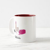 ピンクグラムリップスティック&爪、 ネイルポーランド美しいをテーマに ツートーンマグカップ (正面左)