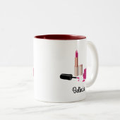 ピンクグラムリップスティック&爪、 ネイルポーランド美しいをテーマに ツートーンマグカップ (正面右)