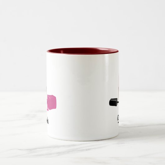 ピンクグラムリップスティック&爪、 ネイルポーランド美しいをテーマに ツートーンマグカップ (中央)
