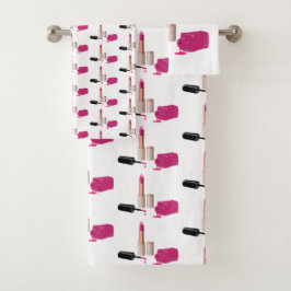 ピンクグラムリップスティック&爪、 ネイルポーランド美しいをテーマに バスタオルセット