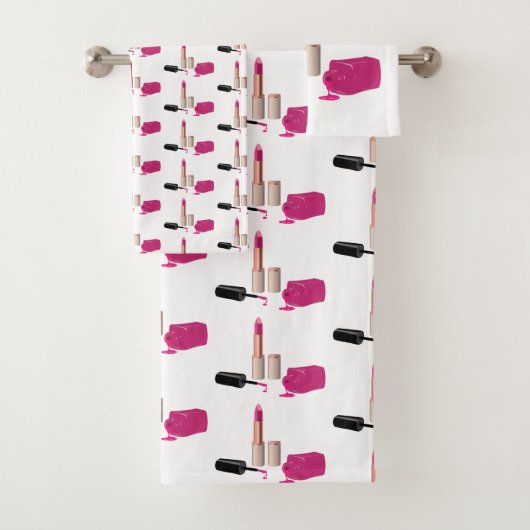 ピンクグラムリップスティック&爪、 ネイルポーランド美しいをテーマに バスタオルセット (インサイチュ)