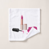 ピンクグラムリップスティック&爪、 ネイルポーランド美しいをテーマに バスタオルセット (ウォッシュタオル)