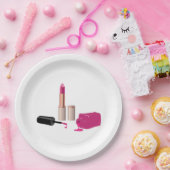 ピンクグラムリップスティック&爪、 ネイルポーランド美しいをテーマに ペーパープレート (パーティー)