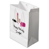 ピンクグラムリップスティック&爪、 ネイルポーランド美しいをテーマに ミディアムペーパーバッグ (裏面アングル)