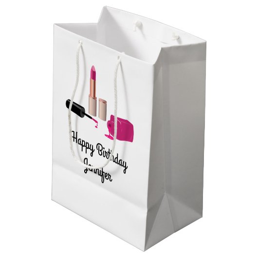 ピンクグラムリップスティック&爪、 ネイルポーランド美しいをテーマに ミディアムペーパーバッグ (裏面アングル)