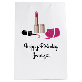 ピンクグラムリップスティック&爪、 ネイルポーランド美しいをテーマに ミディアムペーパーバッグ