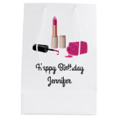 ピンクグラムリップスティック&爪、 ネイルポーランド美しいをテーマに ミディアムペーパーバッグ (裏面)