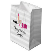 ピンクグラムリップスティック&爪、 ネイルポーランド美しいをテーマに ミディアムペーパーバッグ (裏面アングル)