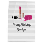 ピンクグラムリップスティック&爪、 ネイルポーランド美しいをテーマに ミディアムペーパーバッグ (裏面)