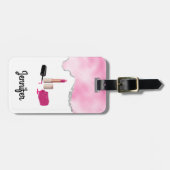 ピンクグラムリップスティック&爪、 ネイルポーランド美しいをテーマに ラゲッジタグ (正面横)