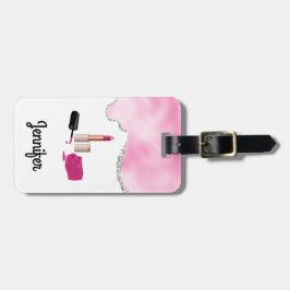 ピンクグラムリップスティック&爪、 ネイルポーランド美しいをテーマに ラゲッジタグ