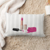 ピンクグラムリップスティック&爪、 ネイルポーランド美しいをテーマに ランバークッション (ブランケット)