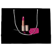 ピンクグラムリップスティック&爪、 ネイルポーランド美しいをテーマに ラージペーパーバッグ (裏面)