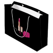 ピンクグラムリップスティック&爪、 ネイルポーランド美しいをテーマに ラージペーパーバッグ (裏面アングル)