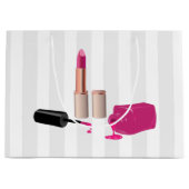 ピンクグラムリップスティック&爪、 ネイルポーランド美しいをテーマに ラージペーパーバッグ (正面)