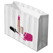 ピンクグラムリップスティック&爪、 ネイルポーランド美しいをテーマに ラージペーパーバッグ (裏面アングル)