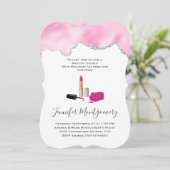 ピンクグラムリップスティック&爪、 ネイルポーランド美しいをテーマに 招待状 (スタンド正面)