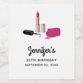 ピンクグラムリップスティック&爪、 ネイルポーランド誕生日 ワインラベル (シングルラベル)