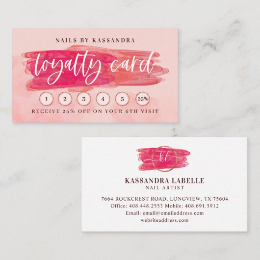 ピンクグラム爪、 ネイルポーランドブラシストローク美しいロイヤリティ 名刺 (正面/裏面)