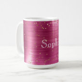ピンクグラム金ゴールドスパークルパーソナライズされた紙吹雪 コーヒーマグカップ (正面左)