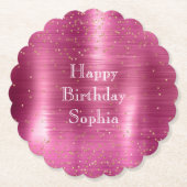 ピンクグラム金ゴールドスパークル紙吹雪誕生日 ペーパーコースター (正面)