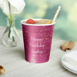ピンクグラム金ゴールドスパークル紙吹雪誕生日 紙コップ