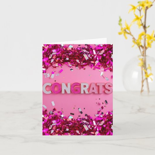 ピンクグラム「おめでとう」カード カード (黄色い花)