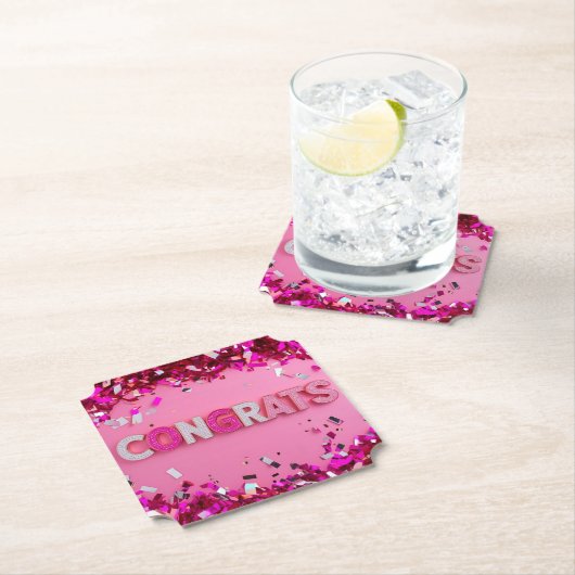 ピンクグラム「おめでとう」コースター ペーパーコースター (インサイチュ)