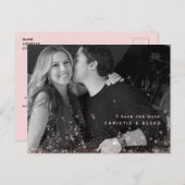 ピンクグラムB/W写真結婚式の日付を保存するQRコード ポストカード (正面/裏面)