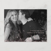 ピンクグラムB/W写真結婚式の日付を保存するQRコード ポストカード (正面)