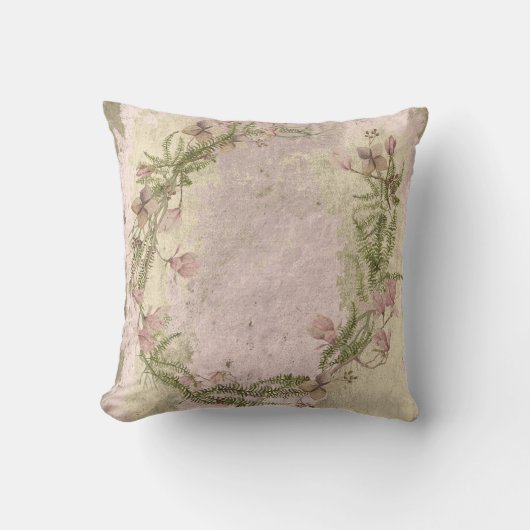 ピンクグランギーバラアイボリーフローラコテージウォール金ゴールド クッション (正面)