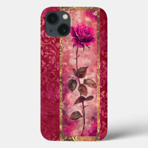 ピンクグランジスタイルバラ iPhone 13ケース