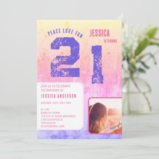 ピンクグランジフォト誕生日招待状 招待状 (スタンド正面)