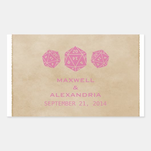 ピンクグランジD20サイコロゲーマー結婚式用シール 長方形シール (正面)