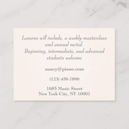 ピンクグランドピアノチャイルドフレンドリーミュージック 名刺 (裏面)