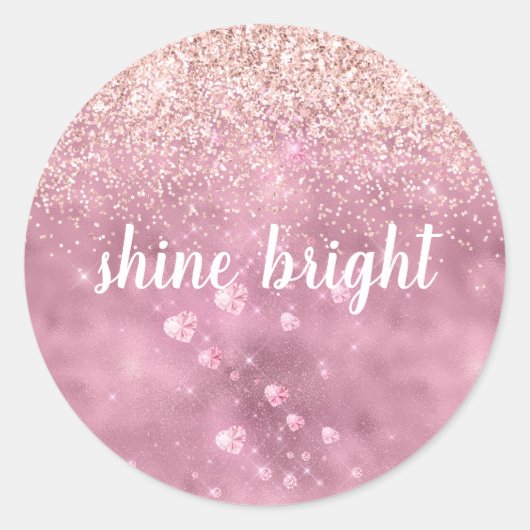 ピンクグリジーグリッターハート ラウンドシール (正面)