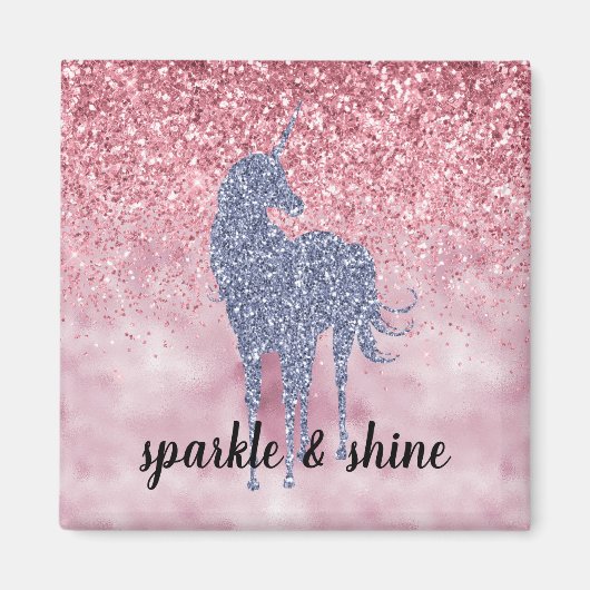 ピンクグリジーグリッターパープルユニコーン マグネット (正面)