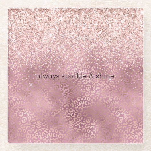 ピンクグリジーグリッターヒョウ印刷 ガラスコースター (正面)