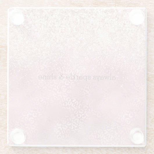 ピンクグリジーグリッターヒョウ印刷 ガラスコースター (裏面)