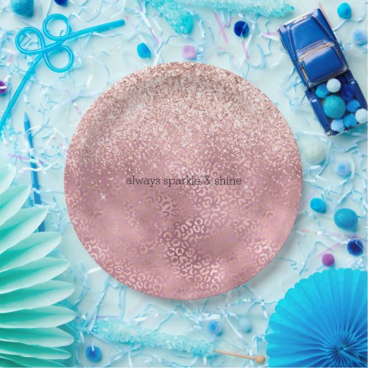 ピンクグリジーグリッターヒョウ印刷 ペーパープレート (パーティー)