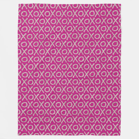 ピンクグリジーシルバーXOXO誕生日 フリースブランケット (正面)