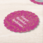 ピンクグリジー金ゴールドスパークル紙吹雪ドット ペーパーコースター (アングル)