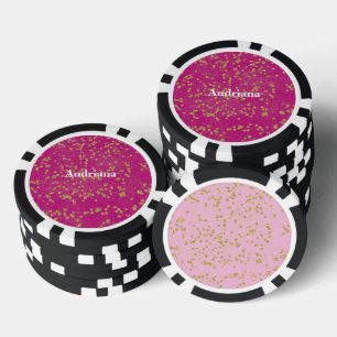 ピンクグリジー金ゴールドスパークル紙吹雪ドット ポーカーチップ
