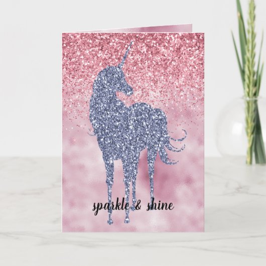 ピンクグリッジーグリッターパープルユニコーン ノートカード (正面)