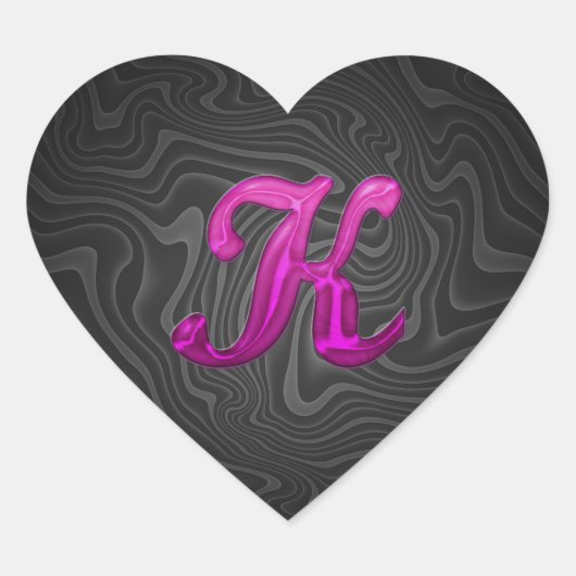 ピンクグリッタリーイニシャル- K ハートシール (正面)