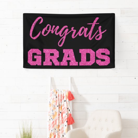 ピンクグリッターおめでとうグラデーション 横断幕 (インサイチュ)